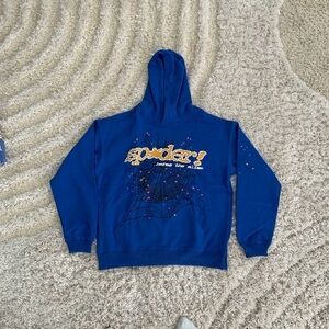 Sp5der TC Blue sp*der! logo Pullover Hoodie for Men Size Large